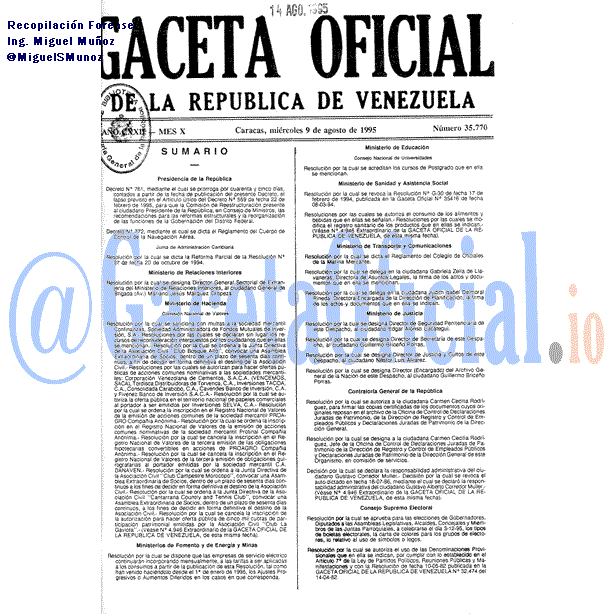 Gaceta Oficial 35770 del 9 Agosto 1995
