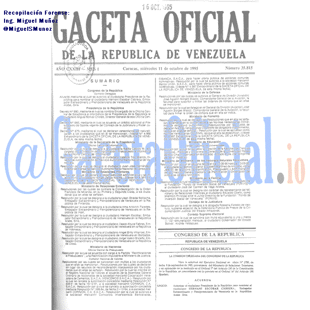 Gaceta Oficial 35815 del 11 Octubre 1995