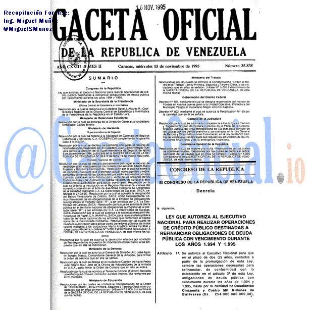 Gaceta Oficial 35838 del 15 Noviembre 1995