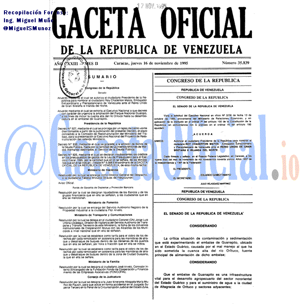 Gaceta Oficial 35839 del 16 Noviembre 1995