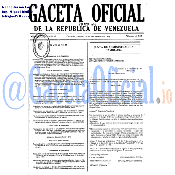 Gaceta Oficial 35840 del 17 Noviembre 1995