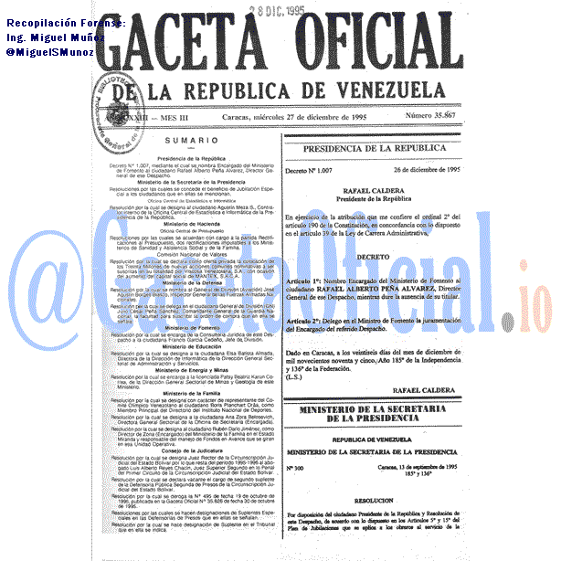 Gaceta Oficial 35867 del 27 Diciembre 1995