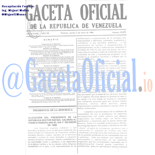 Gaceta Oficial 35870 del 2 Enero 1996