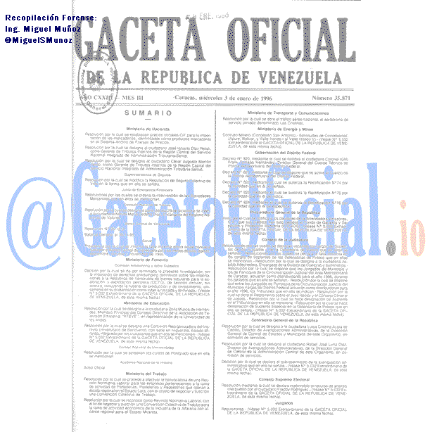 Gaceta Oficial 35871 del 3 Enero 1996