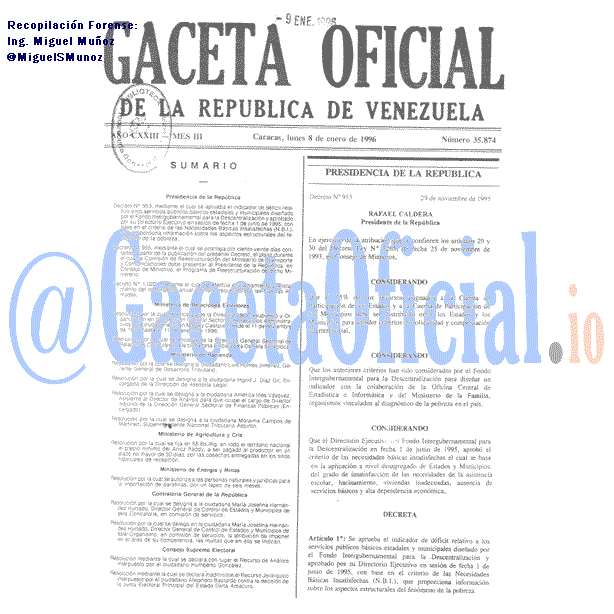 Gaceta Oficial 35874 del 8 Enero 1996