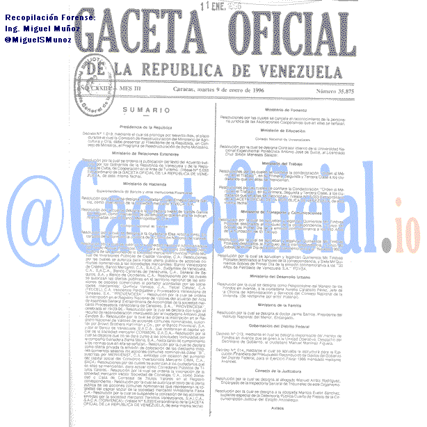 Gaceta Oficial 35875 del 9 Enero 1996