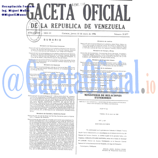 Gaceta Oficial 35877 del 11 Enero 1996