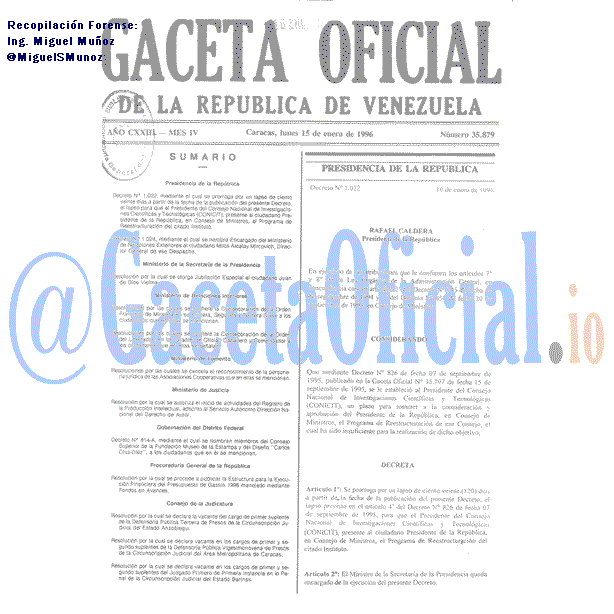 Gaceta Oficial 35879 del 15 Enero 1996