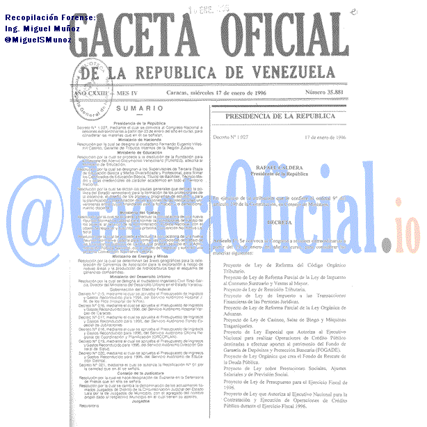 Gaceta Oficial 35881 del 17 Enero 1996