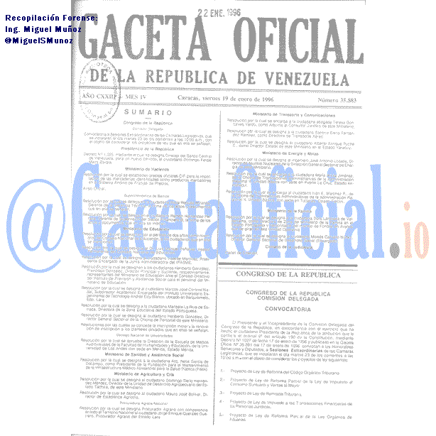 Gaceta Oficial 35883 del 19 Enero 1996