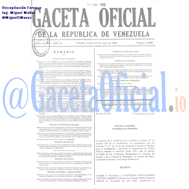 Gaceta Oficial 35885 del 23 Enero 1996