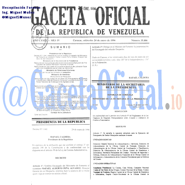 Gaceta Oficial 35886 del 24 Enero 1996