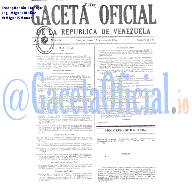 Gaceta Oficial 35887 del 25 Enero 1996