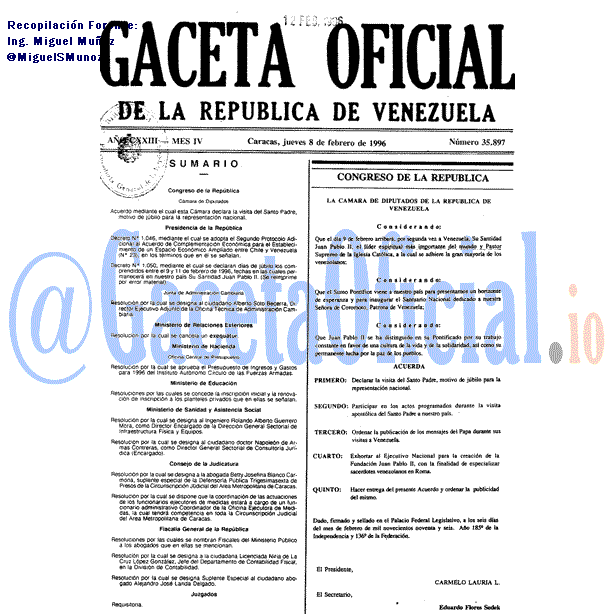 Gaceta Oficial 35897 del 8 Febrero 1996