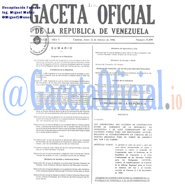 Gaceta Oficial 35899 del 12 Febrero 1996
