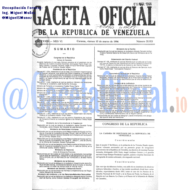 Gaceta Oficial 35921 del 15 Marzo 1996