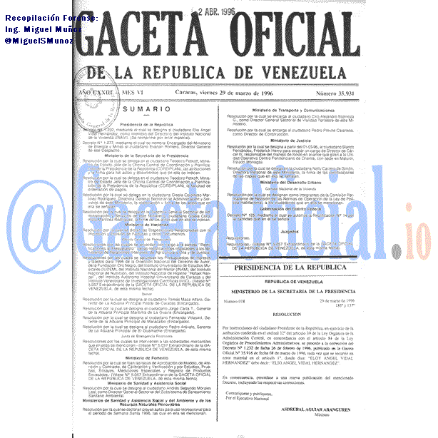 Gaceta Oficial 35931 del 29 Marzo 1996