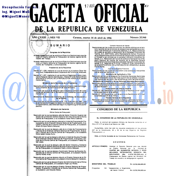 Gaceta Oficial 35940 del 16 Abril 1996