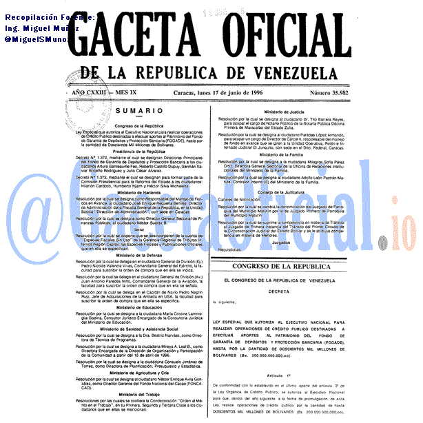 Gaceta Oficial 35982 del 17 Junio 1996