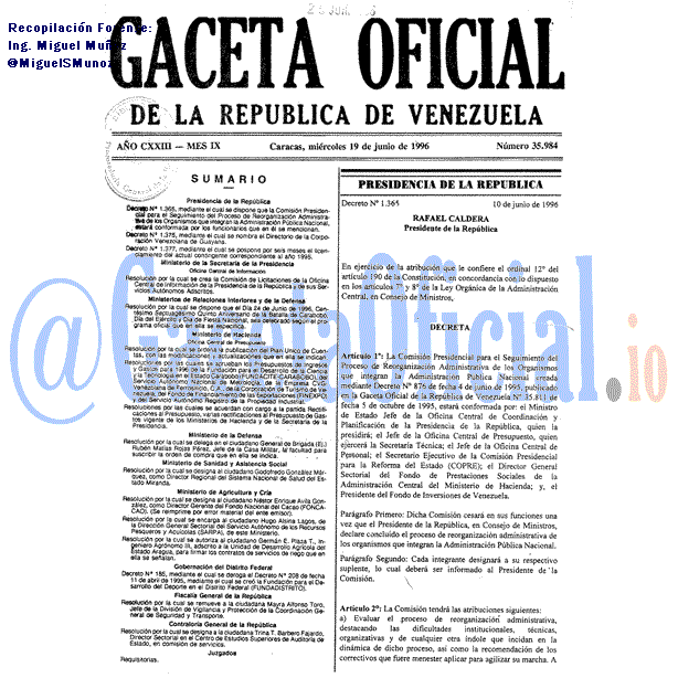 Gaceta Oficial 35984 del 19 Junio 1996