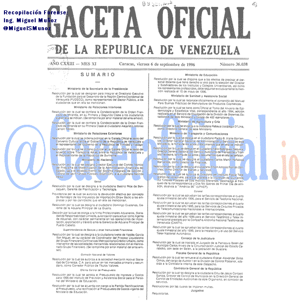 Gaceta Oficial 36038 del 6 Septiembre 1996
