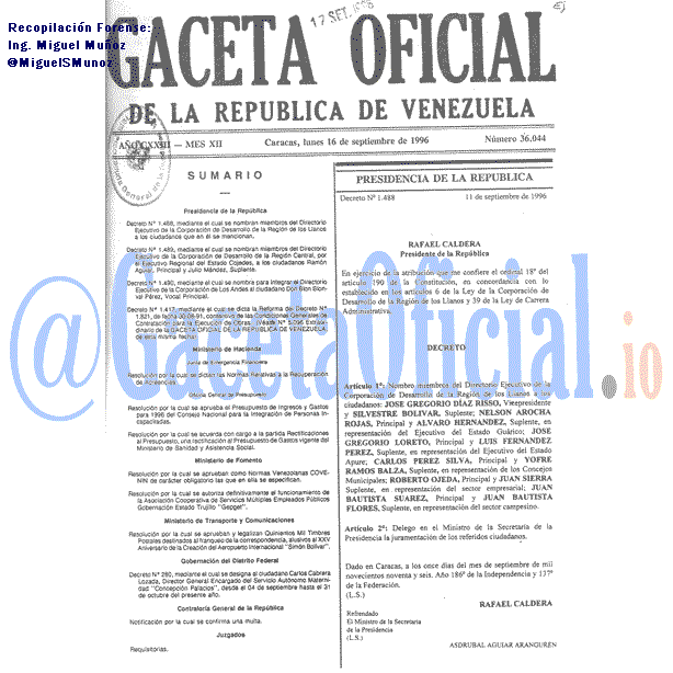 Gaceta Oficial 36044 del 16 Septiembre 1996