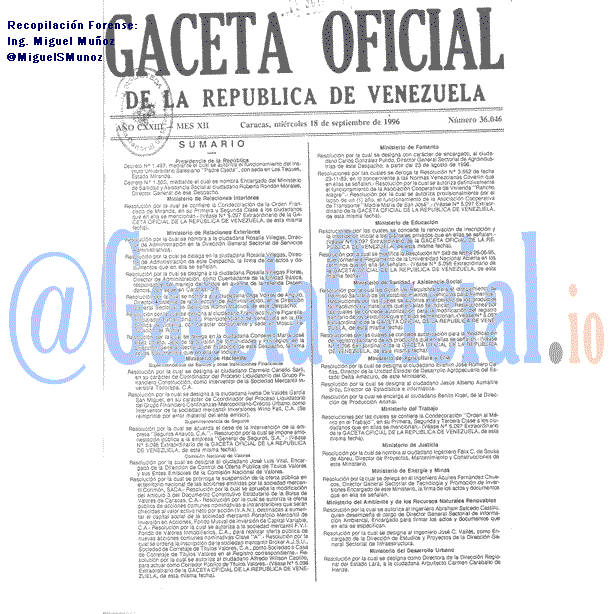 Gaceta Oficial 36046 del 18 Septiembre 1996