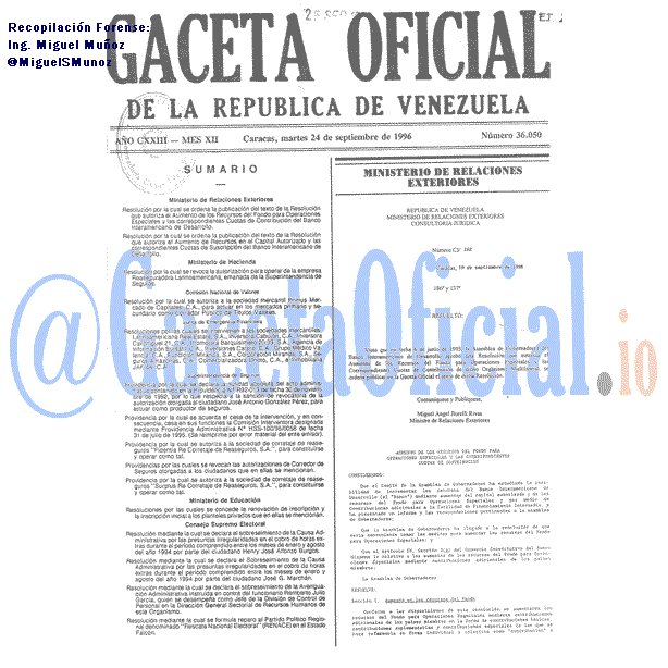 Gaceta Oficial 36050 del 24 Septiembre 1996