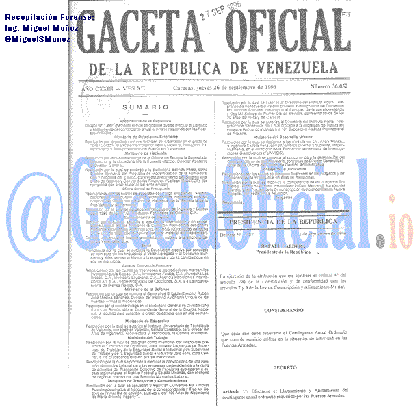 Gaceta Oficial 36052 del 26 Septiembre 1996