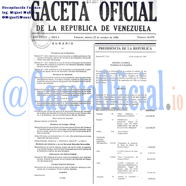 Gaceta Oficial 36070 del 22 Octubre 1996