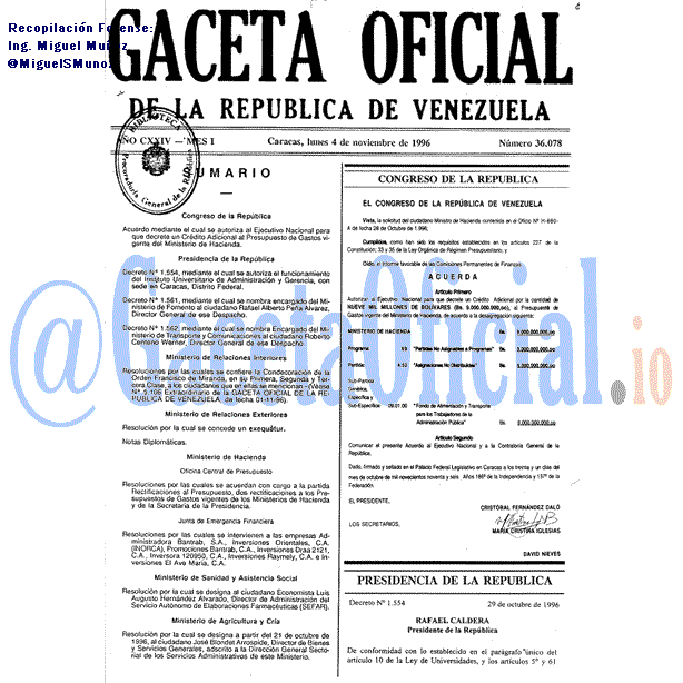 Gaceta Oficial 36078 del 4 Noviembre 1996