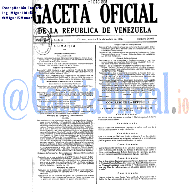 Gaceta Oficial 36099 del 3 Diciembre 1996