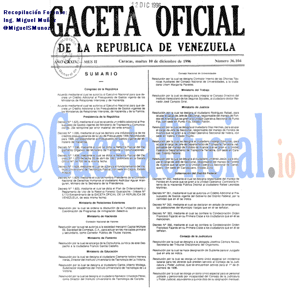 Gaceta Oficial 36104 del 10 Diciembre 1996