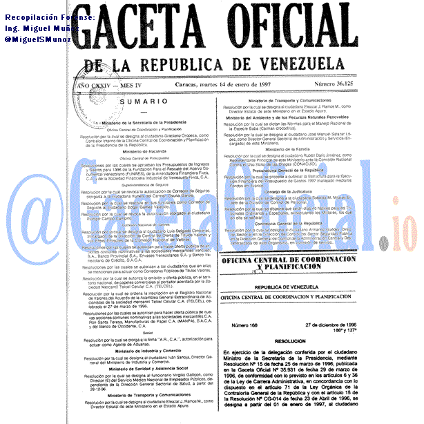 Gaceta Oficial 36125 del 14 Enero 1997