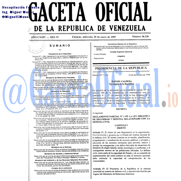 Gaceta Oficial 36136 del 29 Enero 1997