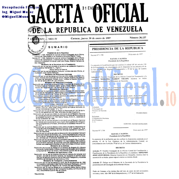 Gaceta Oficial 36137 del 30 Enero 1997