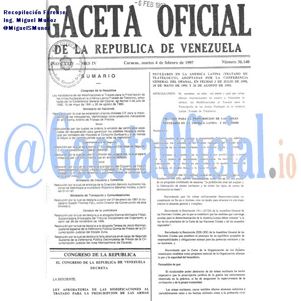Gaceta Oficial 36140 del 4 Febrero 1997
