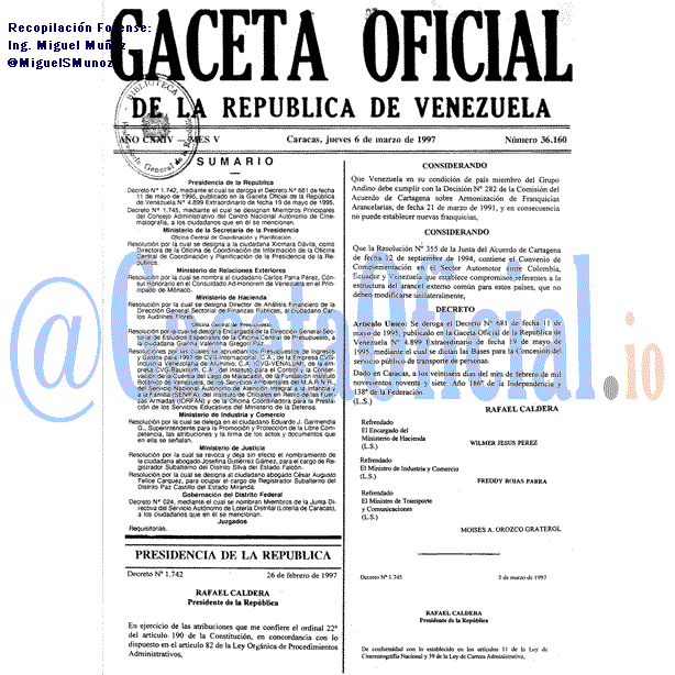 Gaceta Oficial 36160 del 6 Marzo 1997