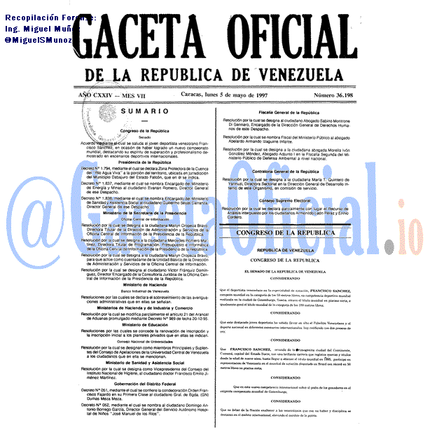 Gaceta Oficial 36198 del 5 Mayo 1997