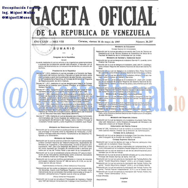 Gaceta Oficial 36207 del 16 Mayo 1997