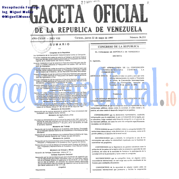 Gaceta Oficial 36211 del 22 Mayo 1997