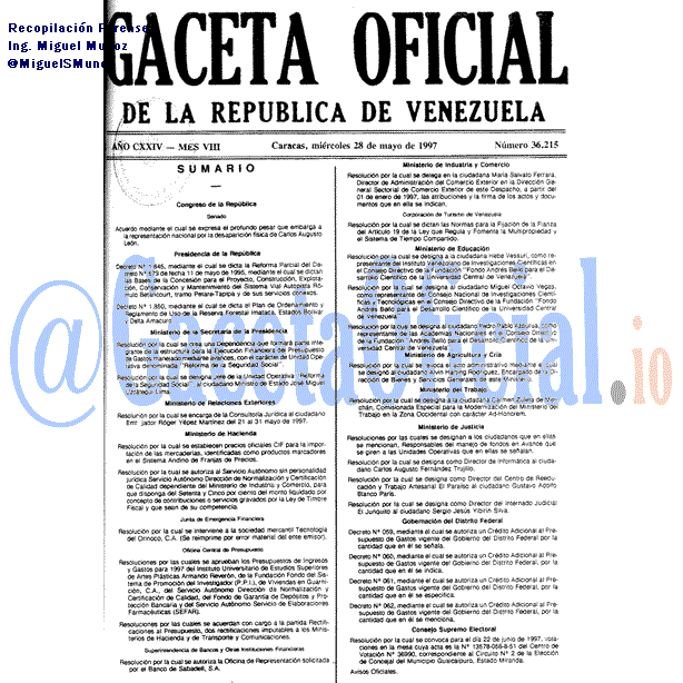 Gaceta Oficial 36215 del 28 Mayo 1997