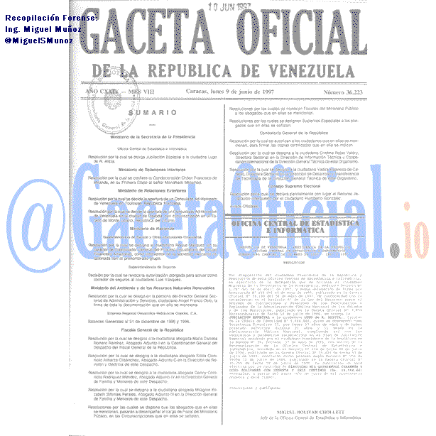 Gaceta Oficial 36223 del 9 Junio 1997