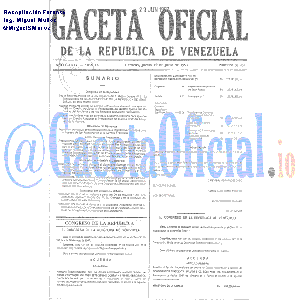 Gaceta Oficial 36231 del 19 Junio 1997