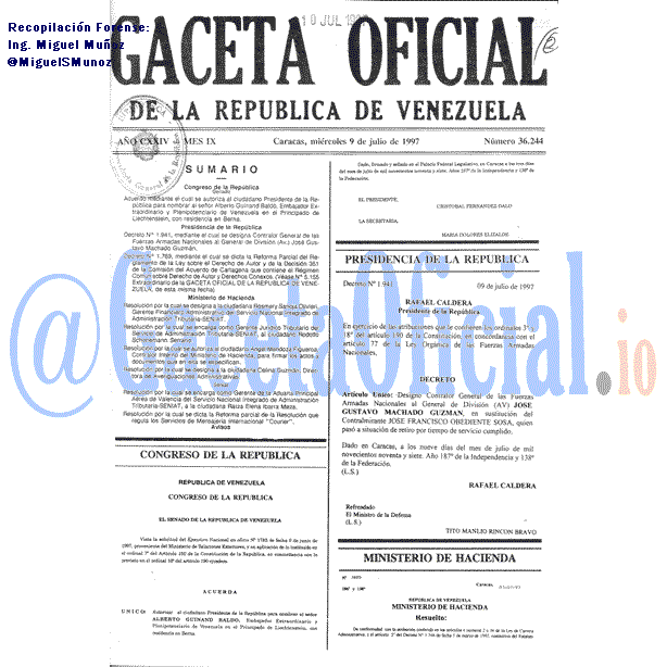 Gaceta Oficial 36244 del 9 Julio 1997