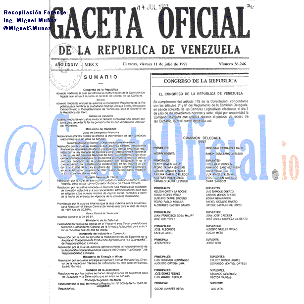 Gaceta Oficial 36246 del 11 Julio 1997