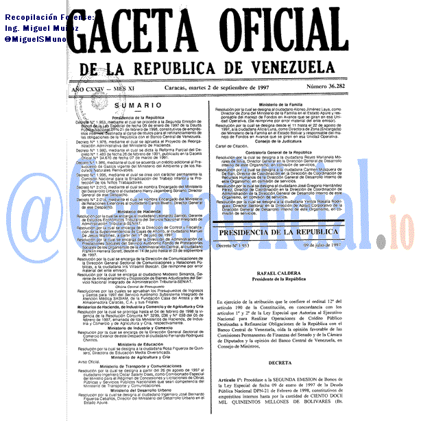 Gaceta Oficial 36282 del 2 Septiembre 1997