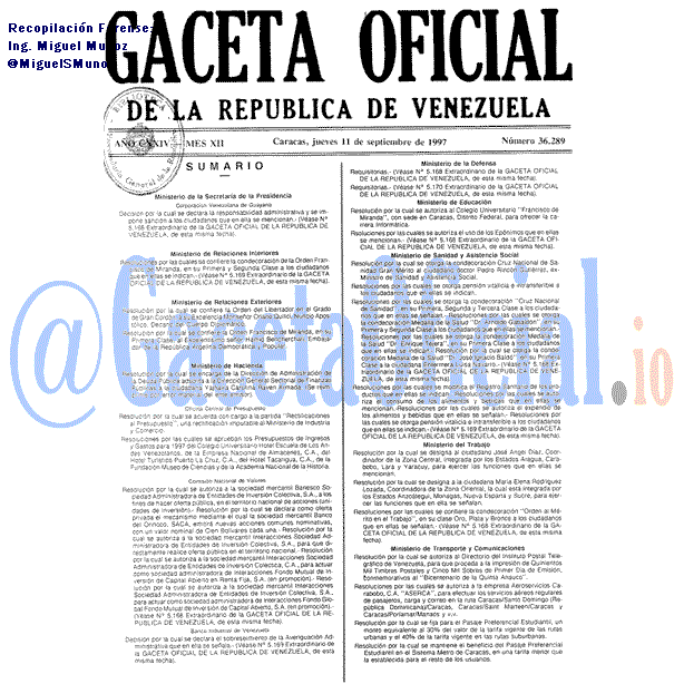 Gaceta Oficial 36289 del 11 Septiembre 1997