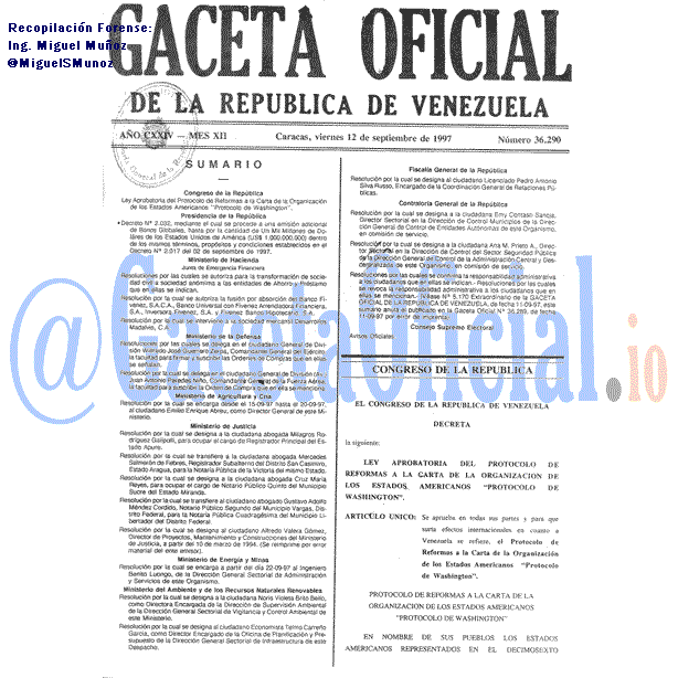 Gaceta Oficial 36290 del 12 Septiembre 1997