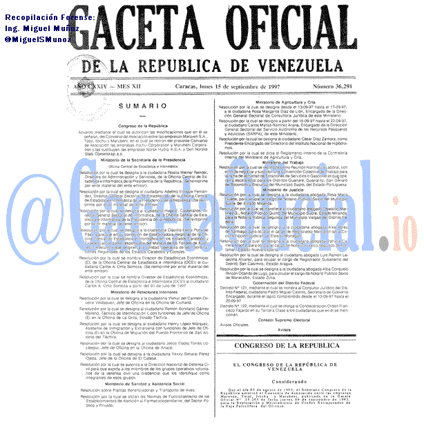 Gaceta Oficial 36291 del 15 Septiembre 1997